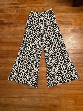 Midnight Sky Black & White Ikat Wide Leg Pants | Rayon Cotton Flax Size M